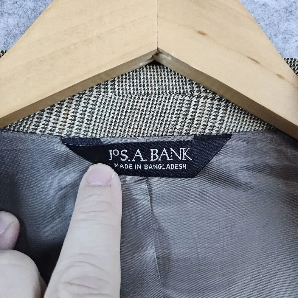 Jos A Bank Men's Size 42R Beige Windowpane Blazer/Sport Coat/Suit Jacket SPOT‎